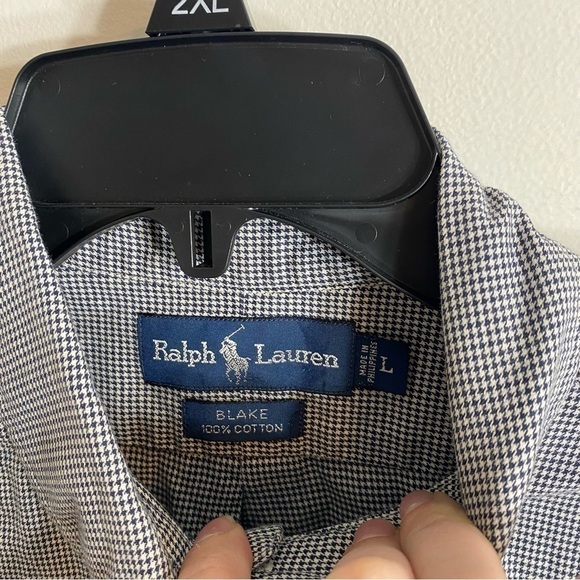 Ralph Lauren Houndstooth Navy Blue Button Down Shirt Large Blake Collared Men’s - Picture 5 of 6